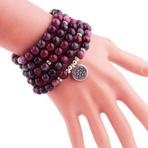 8mm 108 Mala Beads Wrap Bracelet Necklace - Purple Agate